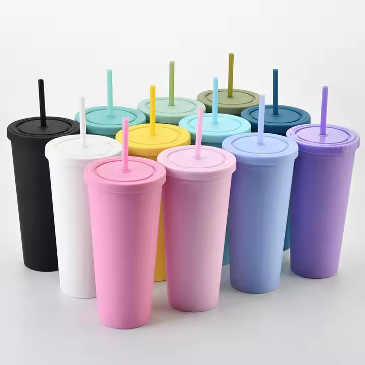 24oz Double Wall Plastic Matte Water Mug