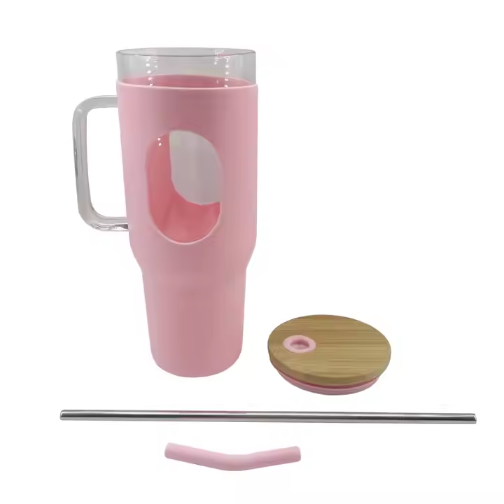 32oz Borosilicate Glass Tumbler with Bamboo Lid